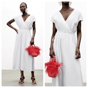 Zara White Cotton Poplin Dress New